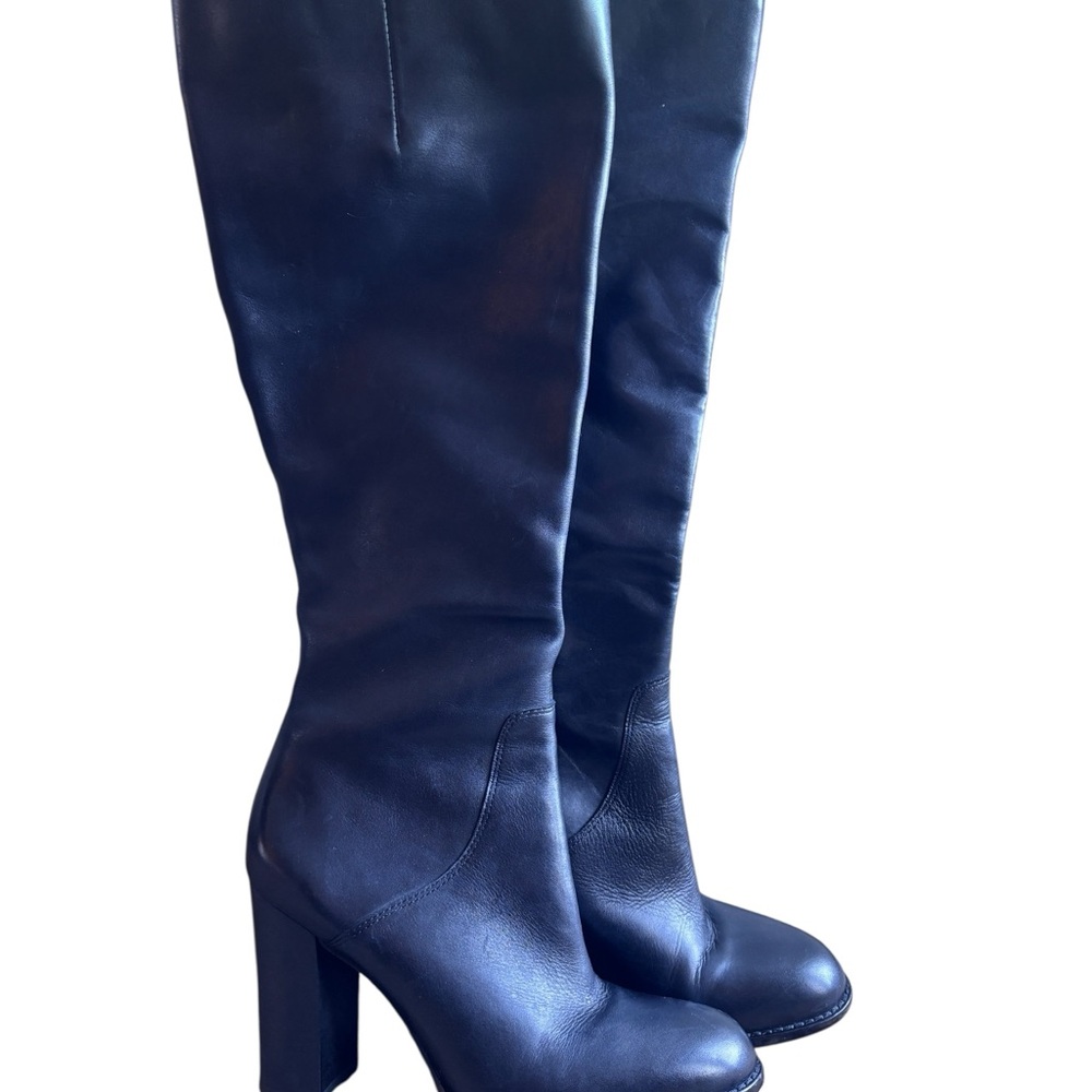 Sam Edelman Regina Black Leather Knee High Block Heel Boots Size 7.5